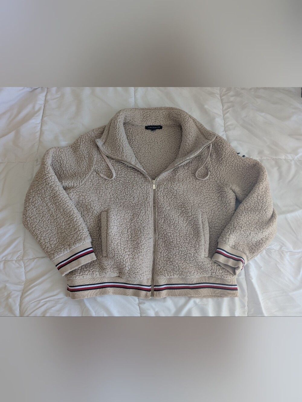 Tommy Hilfiger Women’s Sherpa Fleece Bomber Jacket Beige Cream Tan Size XL